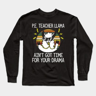 PE Teacher Llama Retro Vintage Sunset Gift Long Sleeve T-Shirt